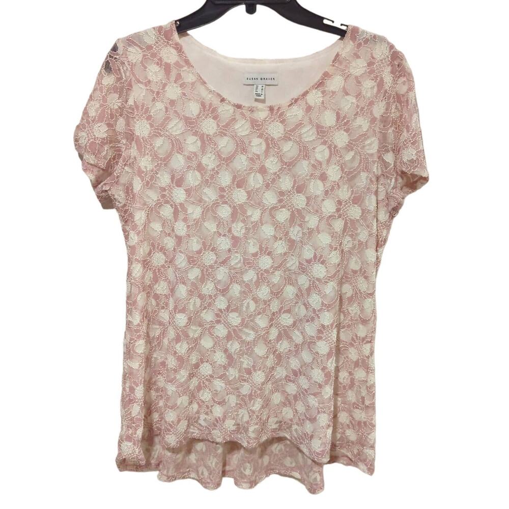 Susan Graver Lace Overlay Top, EUC, M